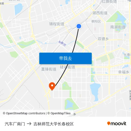 汽车厂南门 to 吉林师范大学长春校区 map