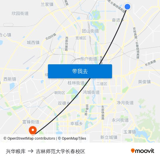 兴华粮库 to 吉林师范大学长春校区 map