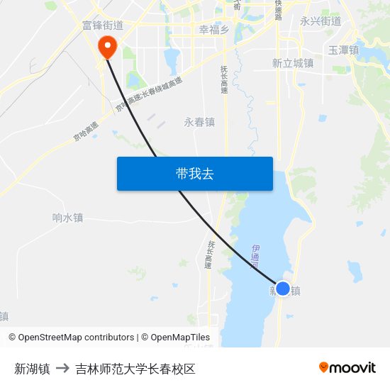 新湖镇 to 吉林师范大学长春校区 map