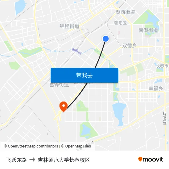 飞跃东路 to 吉林师范大学长春校区 map