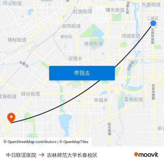 中日联谊医院 to 吉林师范大学长春校区 map