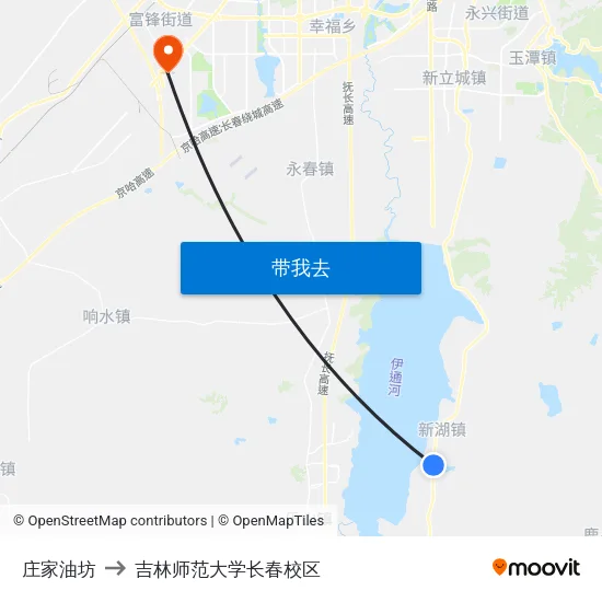 庄家油坊 to 吉林师范大学长春校区 map