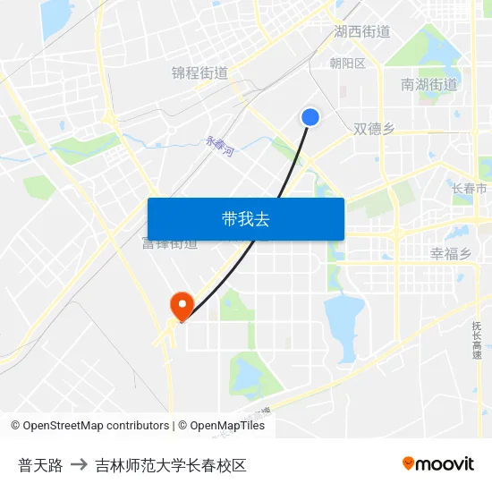 普天路 to 吉林师范大学长春校区 map