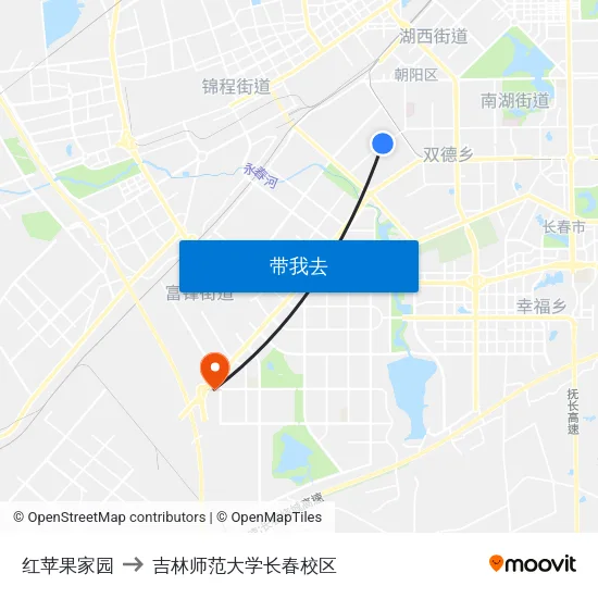 红苹果家园 to 吉林师范大学长春校区 map