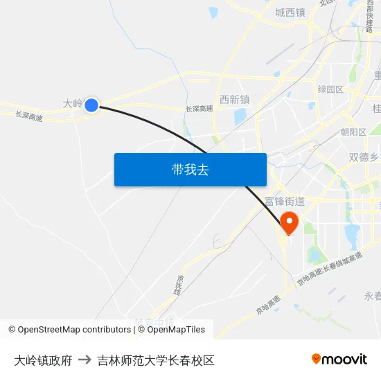 大岭镇政府 to 吉林师范大学长春校区 map