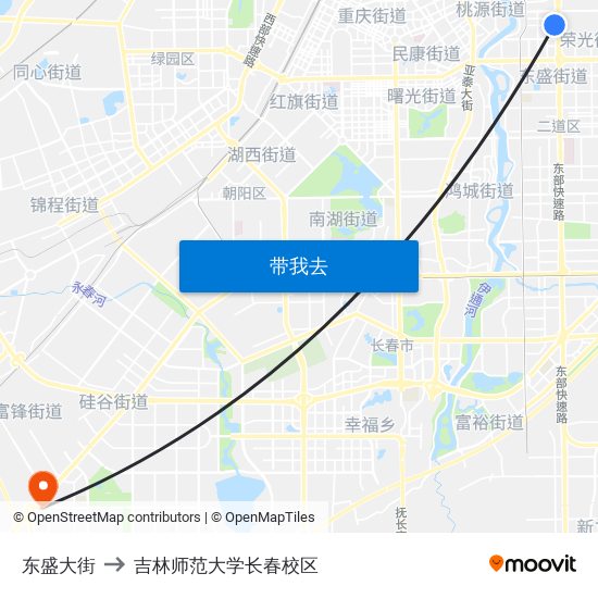 东盛大街 to 吉林师范大学长春校区 map