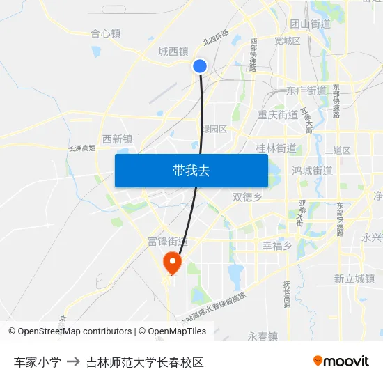 车家小学 to 吉林师范大学长春校区 map