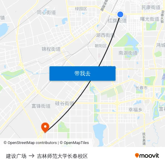 建设广场 to 吉林师范大学长春校区 map