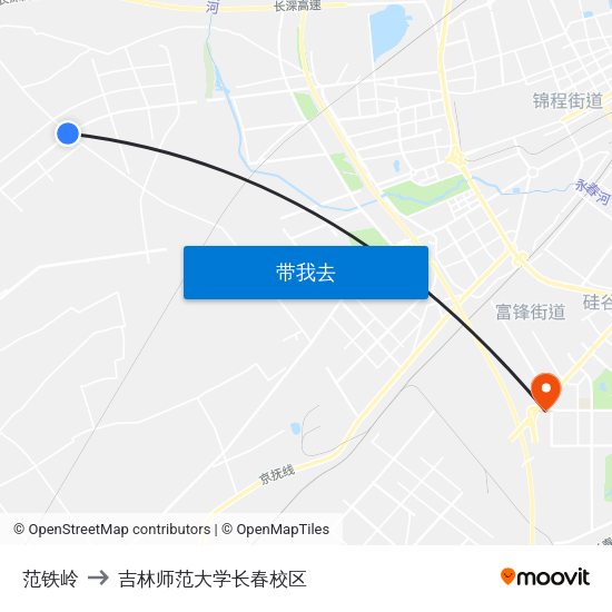 范铁岭 to 吉林师范大学长春校区 map
