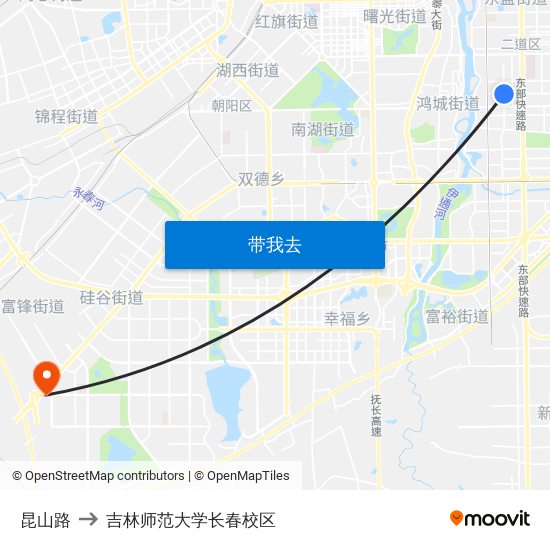 昆山路 to 吉林师范大学长春校区 map