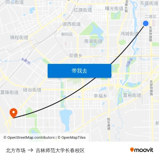 北方市场 to 吉林师范大学长春校区 map