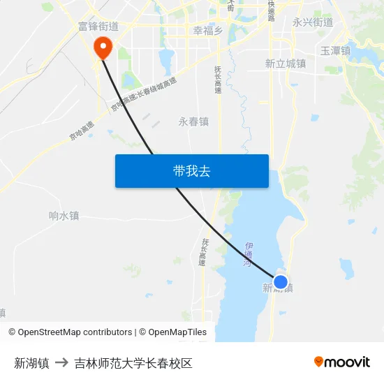 新湖镇 to 吉林师范大学长春校区 map