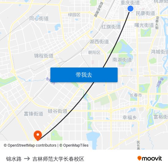 锦水路 to 吉林师范大学长春校区 map