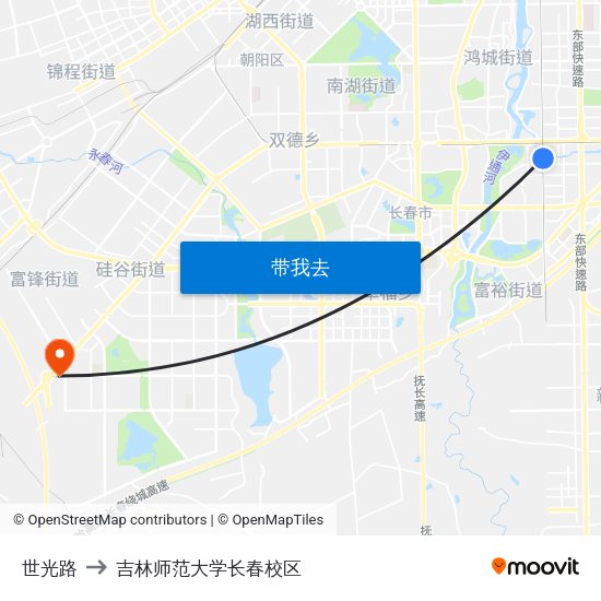 世光路 to 吉林师范大学长春校区 map