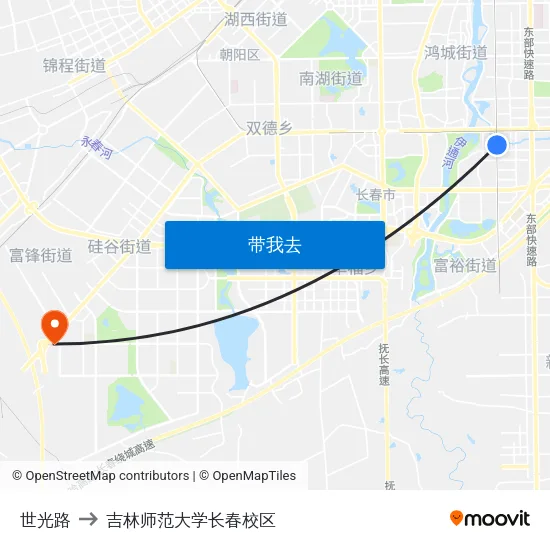 世光路 to 吉林师范大学长春校区 map
