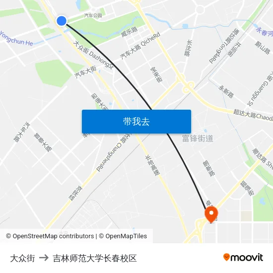大众街 to 吉林师范大学长春校区 map
