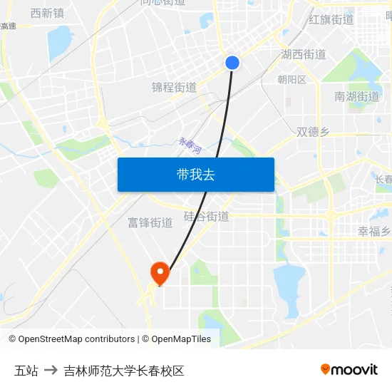 五站 to 吉林师范大学长春校区 map