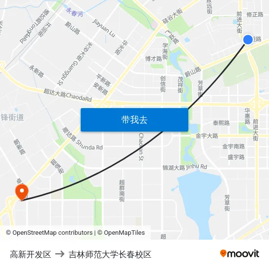 高新开发区 to 吉林师范大学长春校区 map