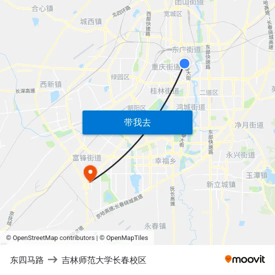 东四马路 to 吉林师范大学长春校区 map