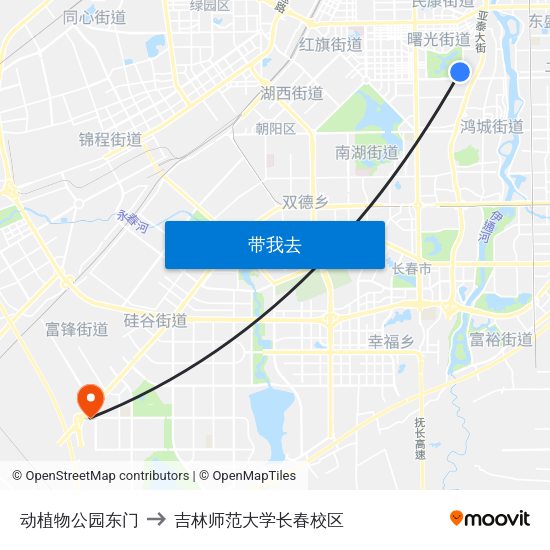 动植物公园东门 to 吉林师范大学长春校区 map