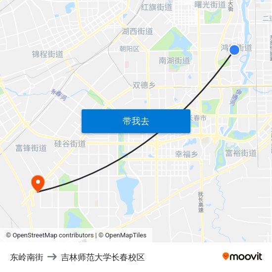 东岭南街 to 吉林师范大学长春校区 map