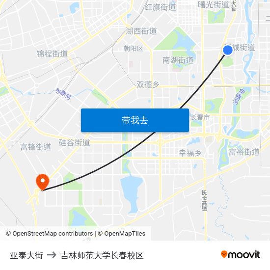亚泰大街 to 吉林师范大学长春校区 map