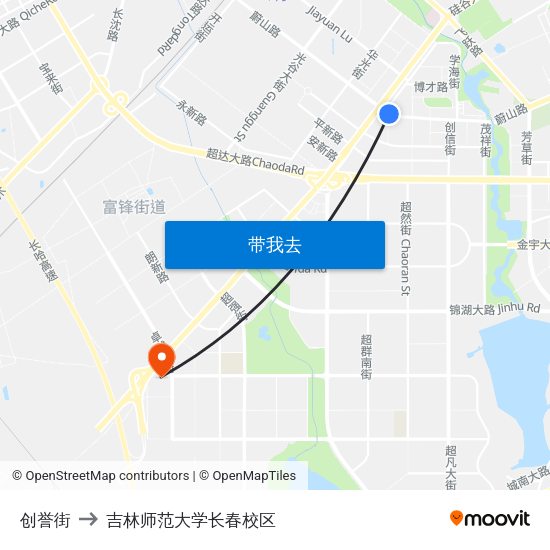 创誉街 to 吉林师范大学长春校区 map