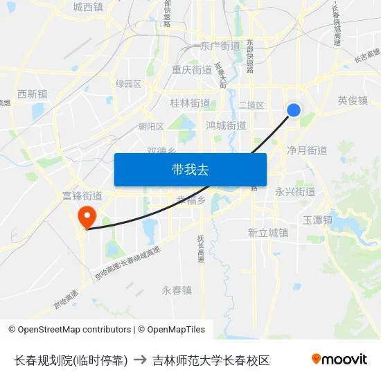 长春规划院(临时停靠) to 吉林师范大学长春校区 map