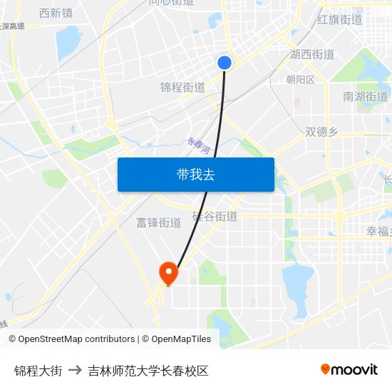 锦程大街 to 吉林师范大学长春校区 map