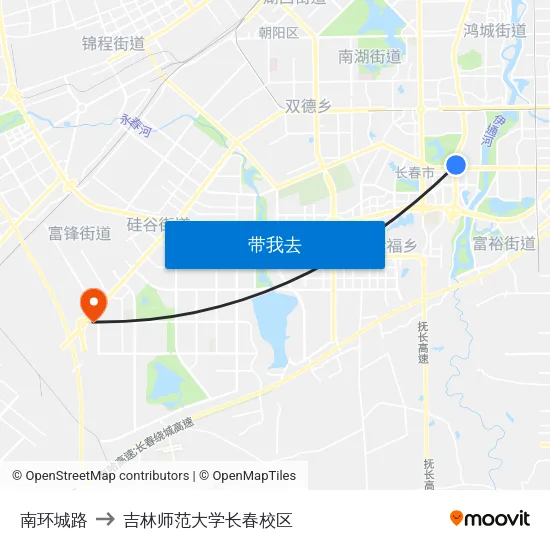 南环城路 to 吉林师范大学长春校区 map