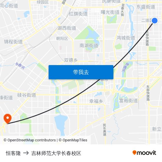 恒客隆 to 吉林师范大学长春校区 map