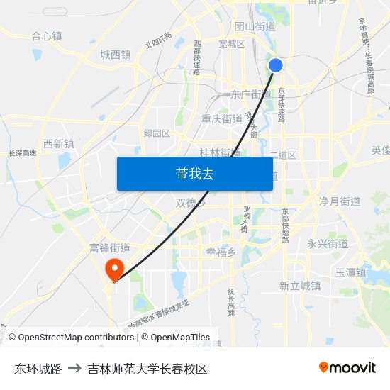 东环城路 to 吉林师范大学长春校区 map