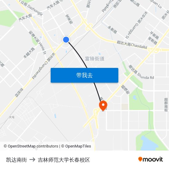 凯达南街 to 吉林师范大学长春校区 map