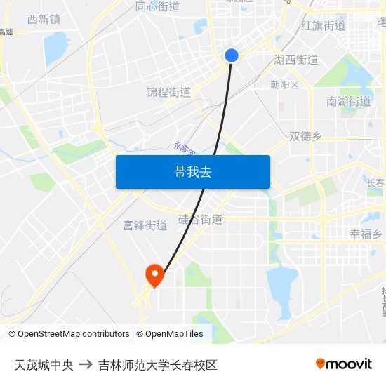 天茂城中央 to 吉林师范大学长春校区 map