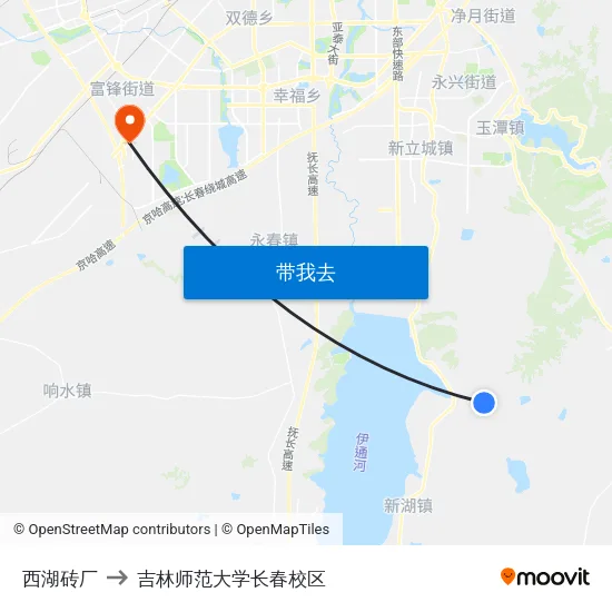 西湖砖厂 to 吉林师范大学长春校区 map