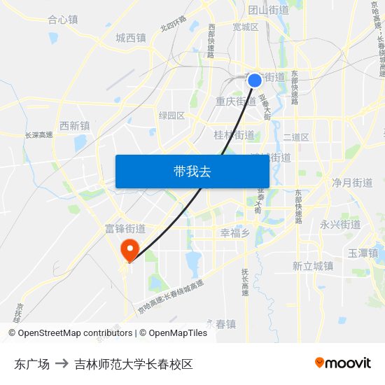 东广场 to 吉林师范大学长春校区 map