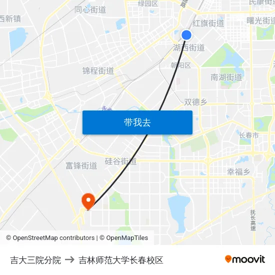吉大三院分院 to 吉林师范大学长春校区 map