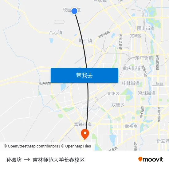 孙碾坊 to 吉林师范大学长春校区 map