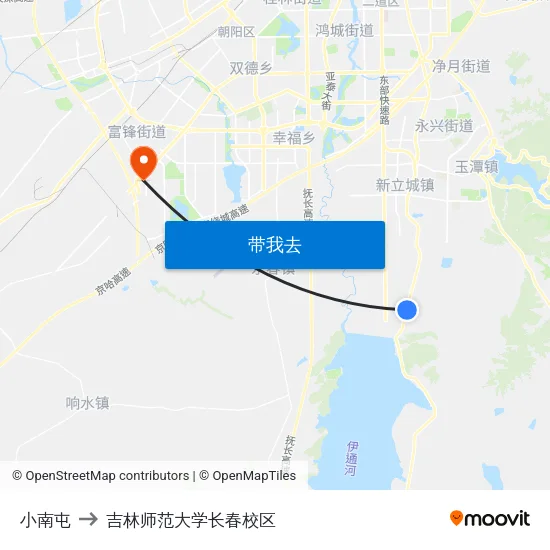 小南屯 to 吉林师范大学长春校区 map