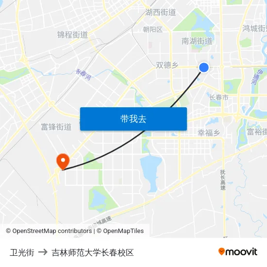 卫光街 to 吉林师范大学长春校区 map