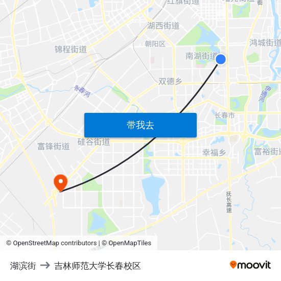 湖滨街 to 吉林师范大学长春校区 map