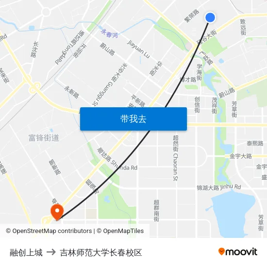 融创上城 to 吉林师范大学长春校区 map