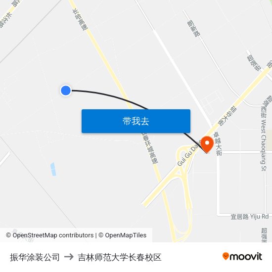 振华涂装公司 to 吉林师范大学长春校区 map