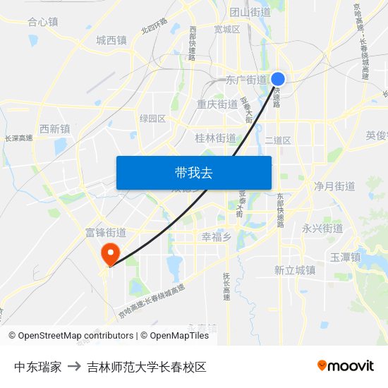 中东瑞家 to 吉林师范大学长春校区 map
