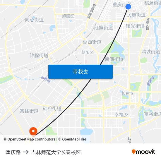 重庆路 to 吉林师范大学长春校区 map