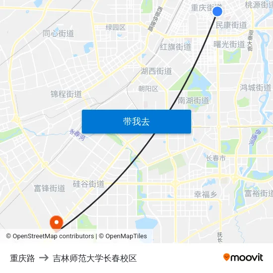 重庆路 to 吉林师范大学长春校区 map