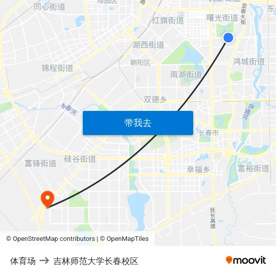体育场 to 吉林师范大学长春校区 map