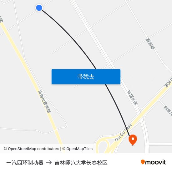 一汽四环制动器 to 吉林师范大学长春校区 map