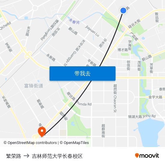 繁荣路 to 吉林师范大学长春校区 map