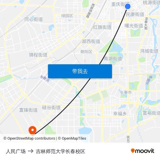人民广场 to 吉林师范大学长春校区 map